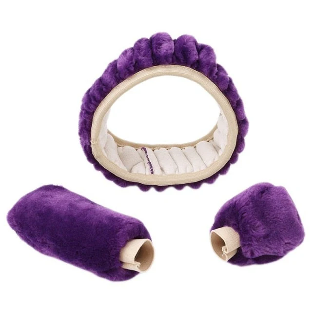 Warm Plush Car Steering Wheel Cover Set - Image 11