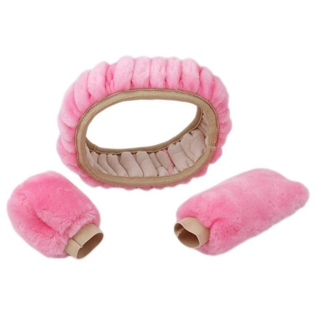 Warm Plush Car Steering Wheel Cover Set - Image 3