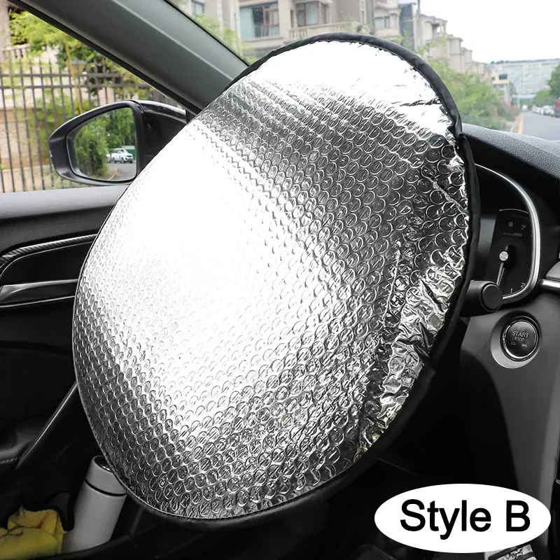 Double-Thick Foldable Steering Wheel Sunshade – UV Protection Cover (2pcs) - Image 3