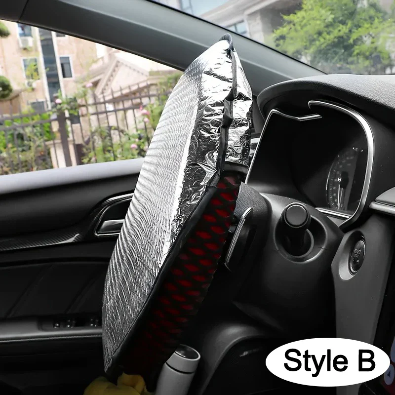 Double-Thick Foldable Steering Wheel Sunshade – UV Protection Cover (2pcs) - Image 4