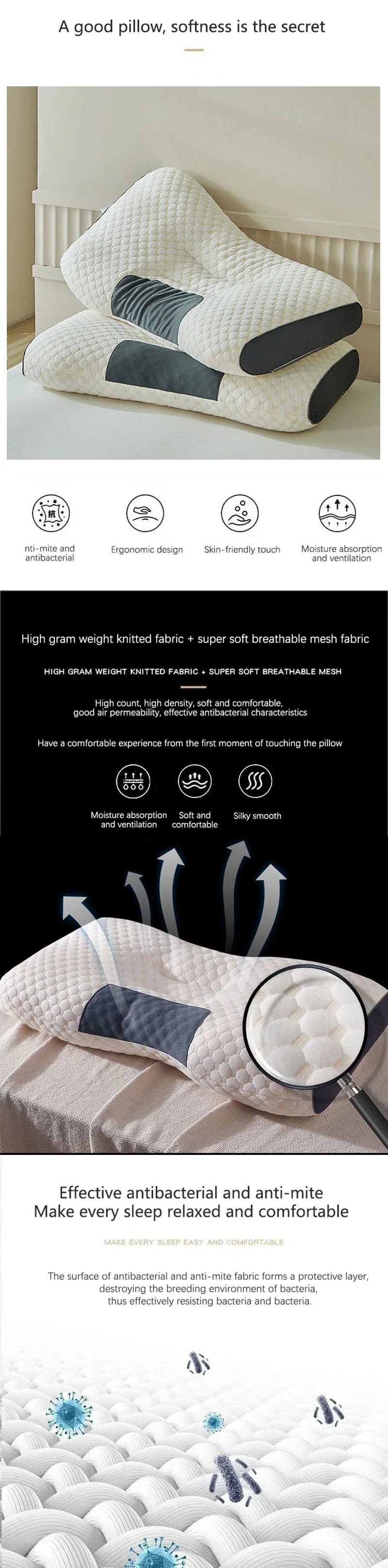 Cervical Support Orthopedic Neck Pillow with 3D Massage & Antibacterial Breathable Mesh - Image 15