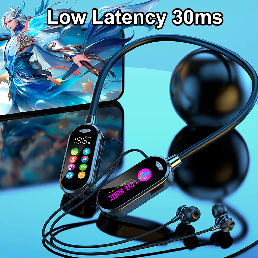 HiFi Sound Color Screen Neckband Magnetic Earphones with Noise Reduction & HD Calls - Image 11
