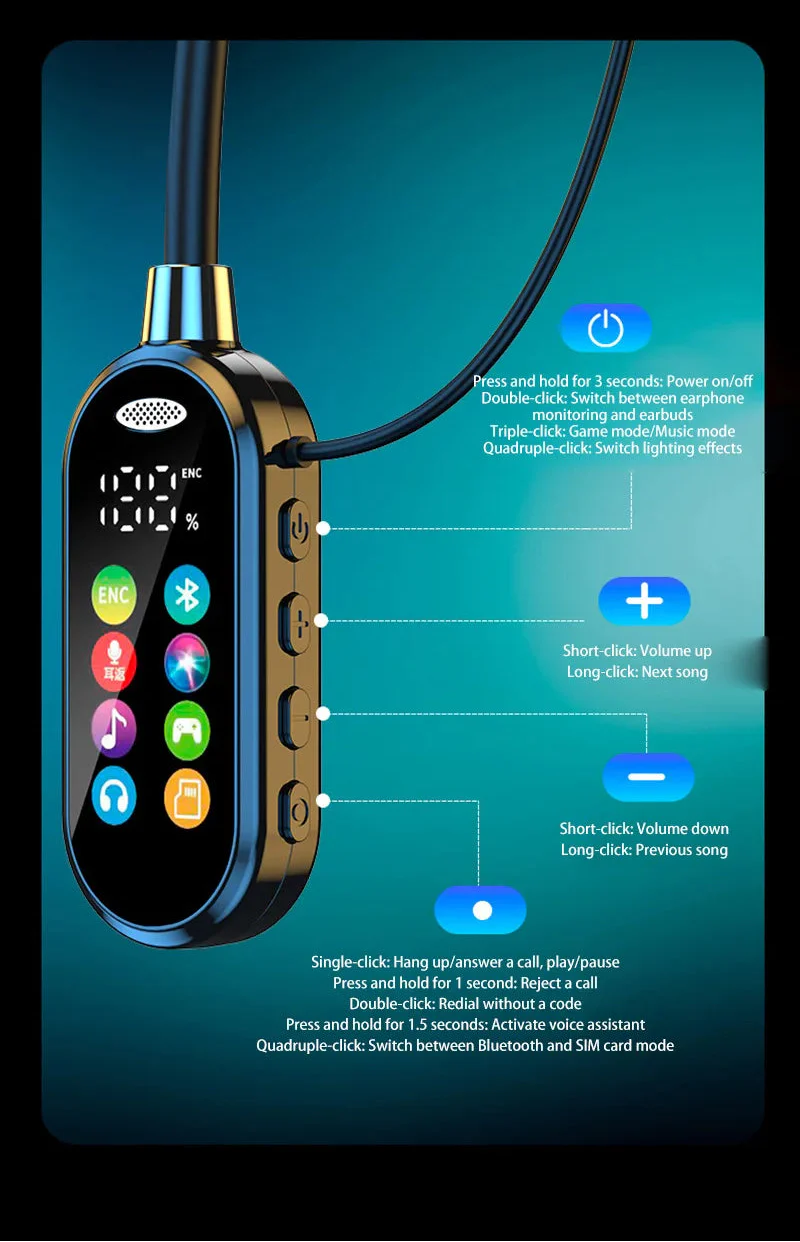 HiFi Sound Color Screen Neckband Magnetic Earphones with Noise Reduction & HD Calls - Image 19