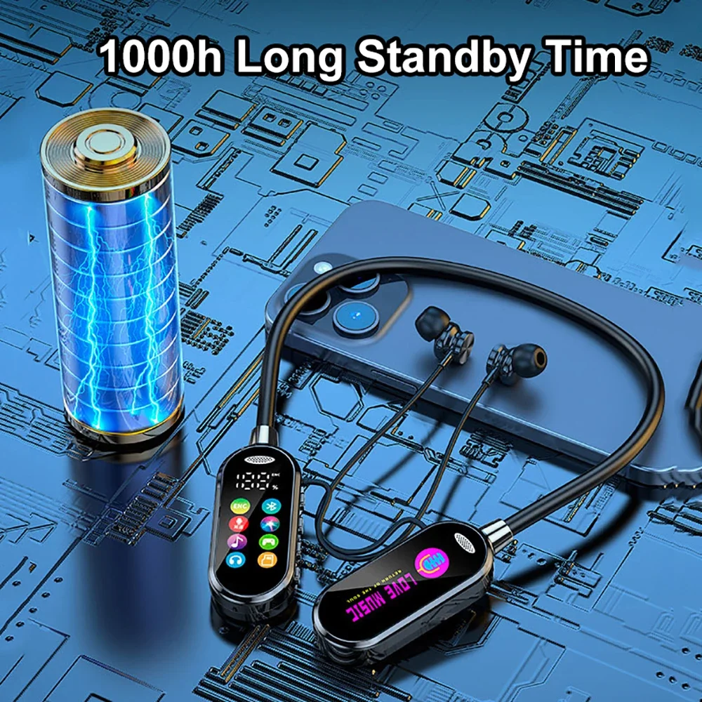 HiFi Sound Color Screen Neckband Magnetic Earphones with Noise Reduction & HD Calls - Image 3