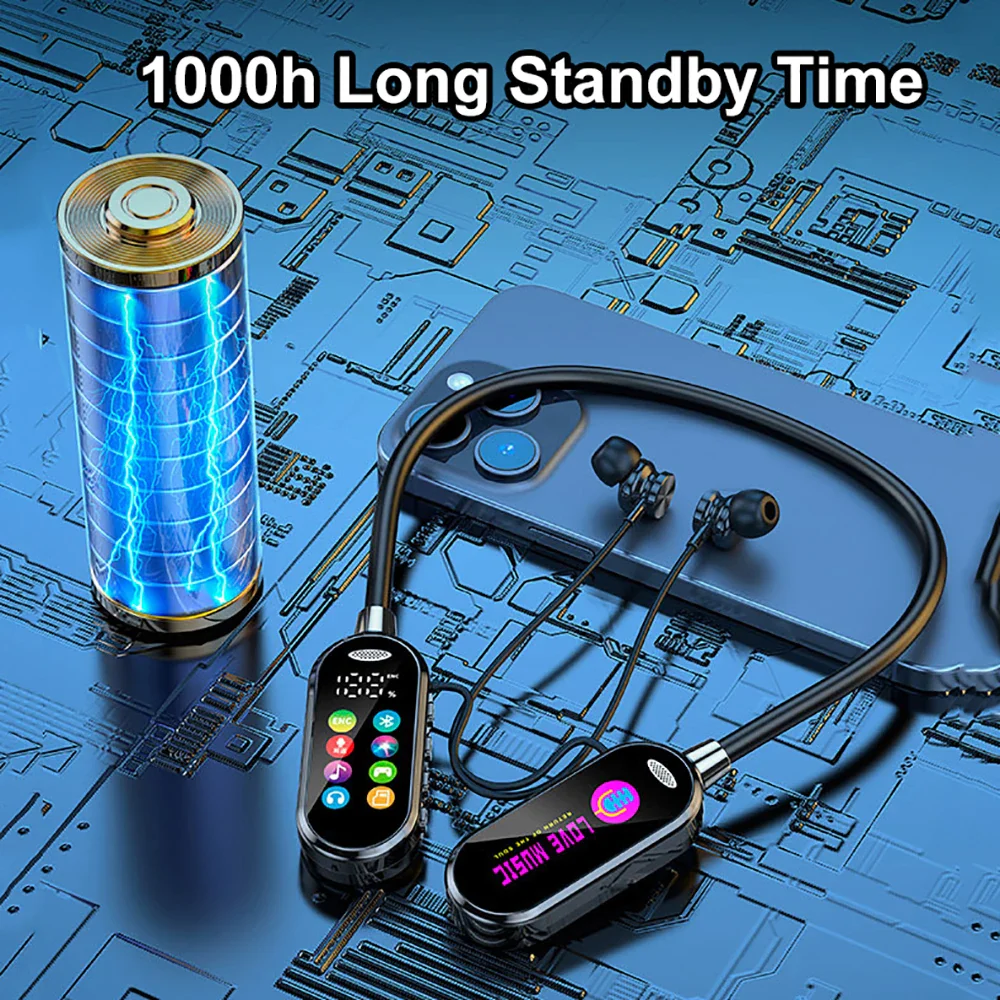 HiFi Sound Color Screen Neckband Magnetic Earphones with Noise Reduction & HD Calls - Image 9