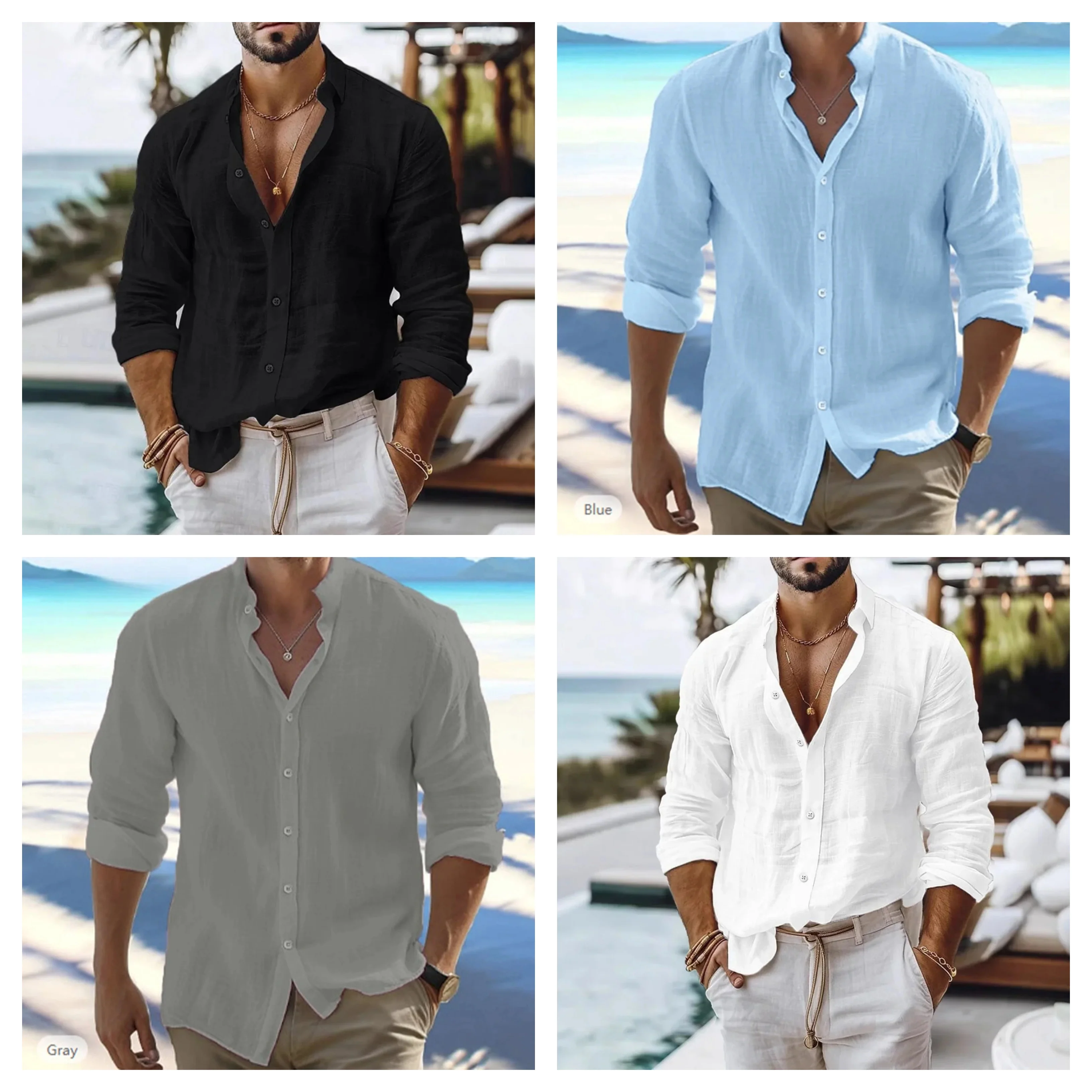 Men’s Lightweight Relaxed Fit Cotton Linen Long Sleeve Summer Shirt - Image 2