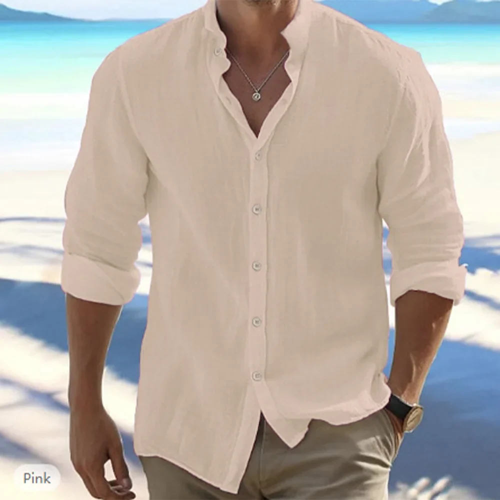 Men’s Lightweight Relaxed Fit Cotton Linen Long Sleeve Summer Shirt - Image 3