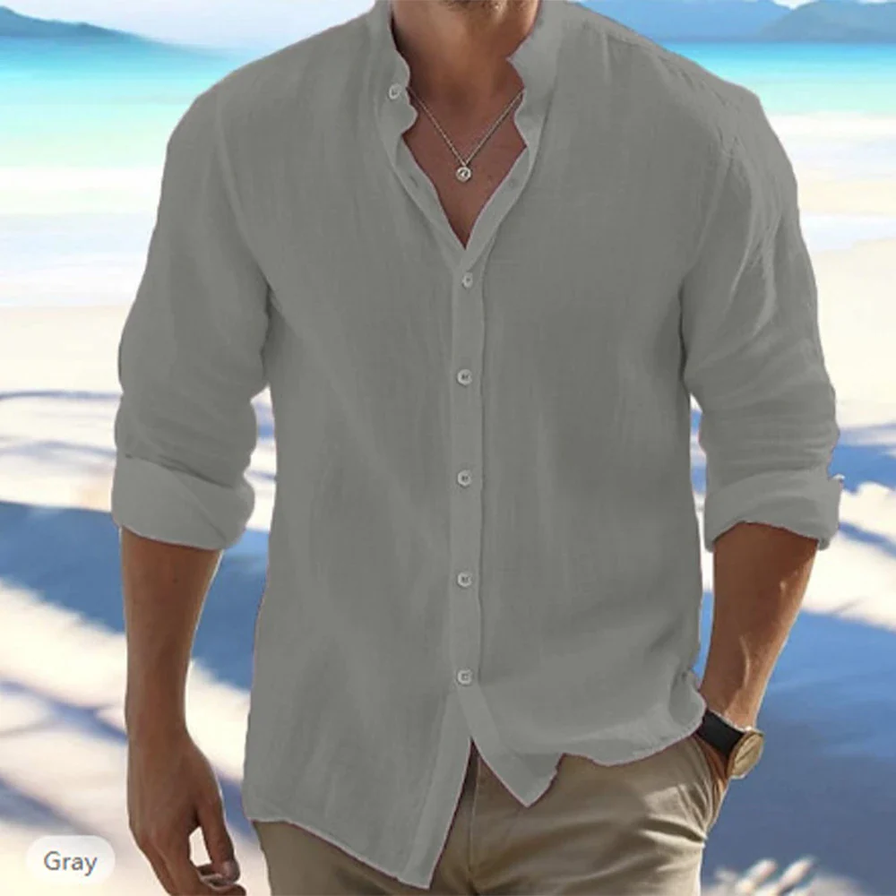 Men’s Lightweight Relaxed Fit Cotton Linen Long Sleeve Summer Shirt - Image 5