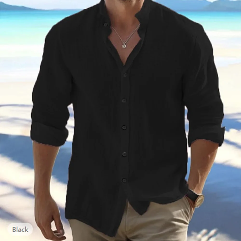 Men’s Lightweight Relaxed Fit Cotton Linen Long Sleeve Summer Shirt - Image 6