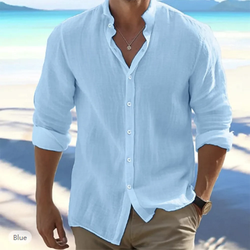 Men’s Lightweight Relaxed Fit Cotton Linen Long Sleeve Summer Shirt - Image 7