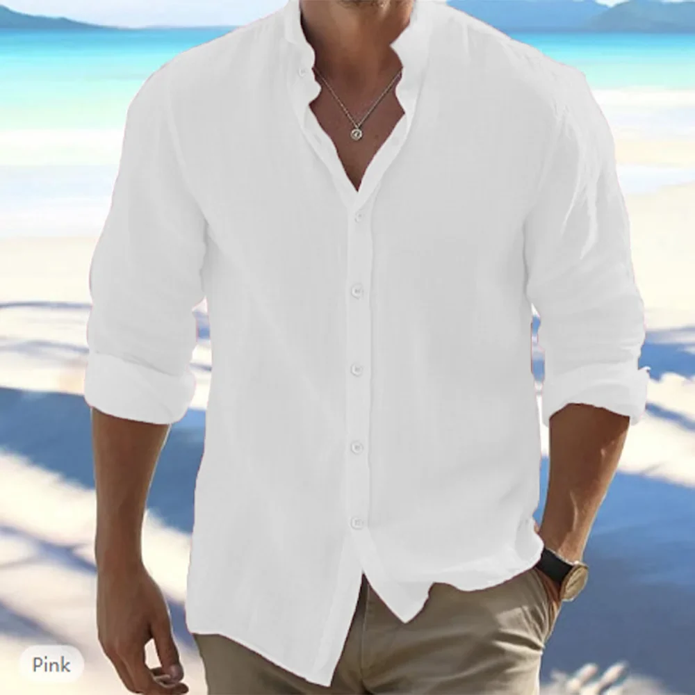 Men’s Lightweight Relaxed Fit Cotton Linen Long Sleeve Summer Shirt - Image 8