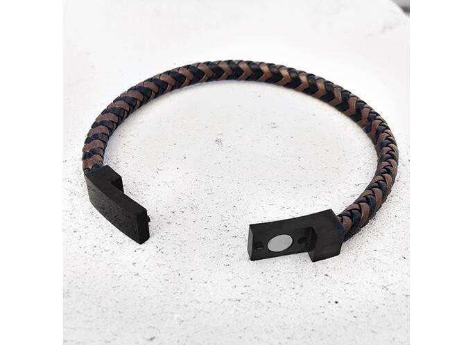 DarkO -Two-color Mixed Braid Genuine Leather Bracelet - Image 2