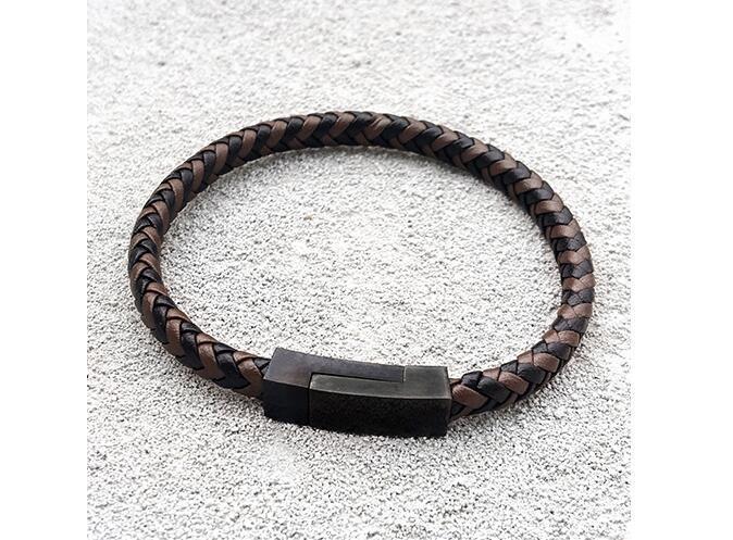 DarkO -Two-color Mixed Braid Genuine Leather Bracelet - Image 3