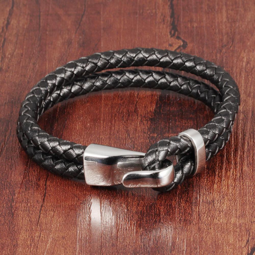Duexes - Double Layer Black Leather Bracelet - Image 2