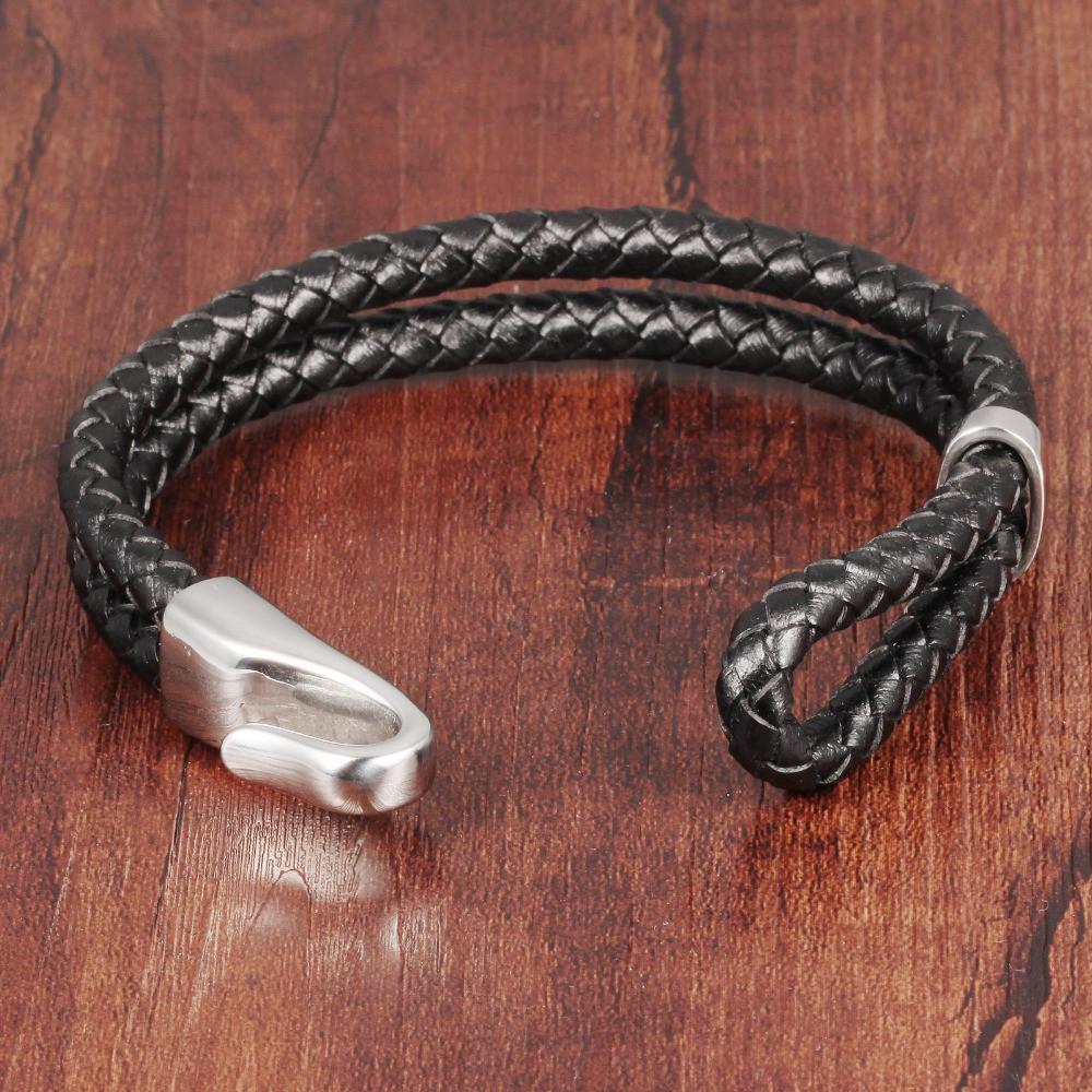 Duexes - Double Layer Black Leather Bracelet - Image 3