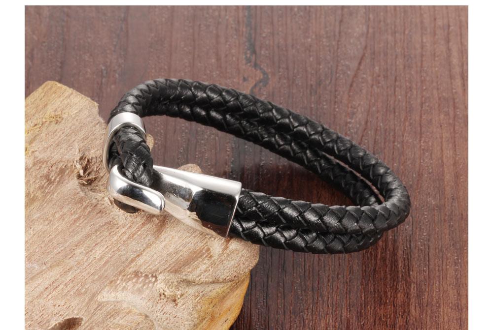 Duexes - Double Layer Black Leather Bracelet - Image 4