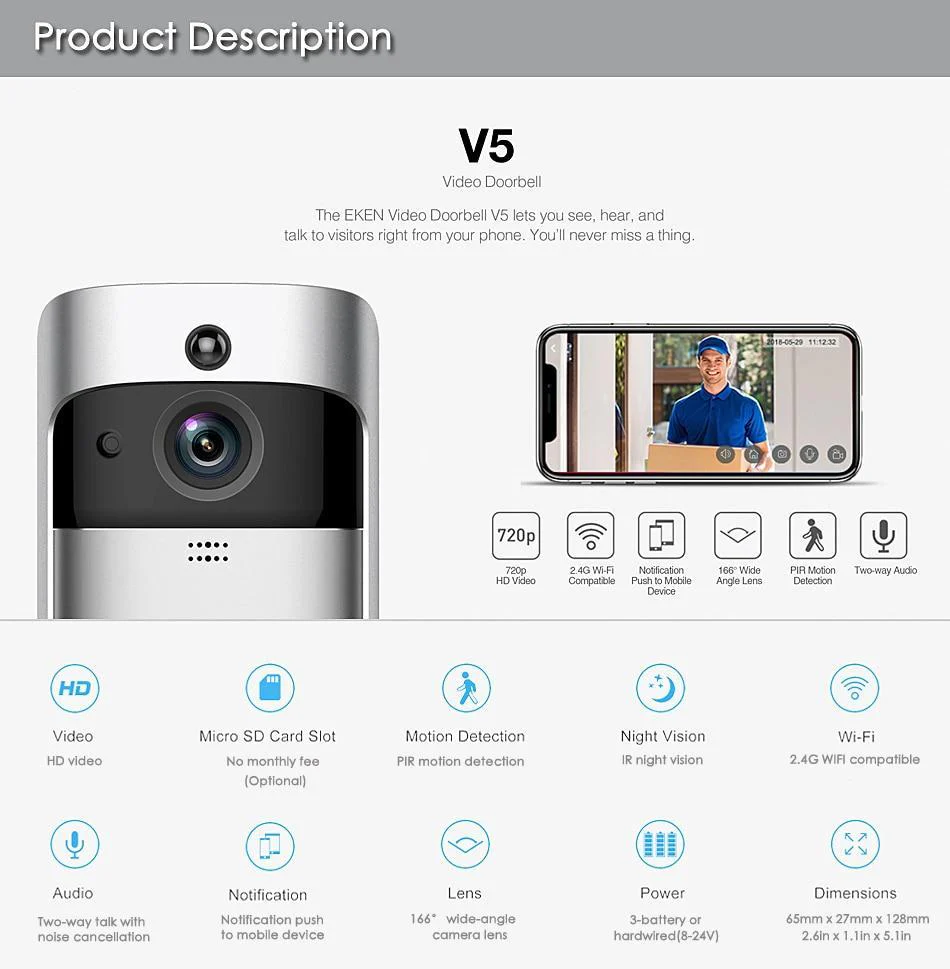 EKEN™ V5 Smart Wireless WiFi Video Doorbell Camera - Image 10