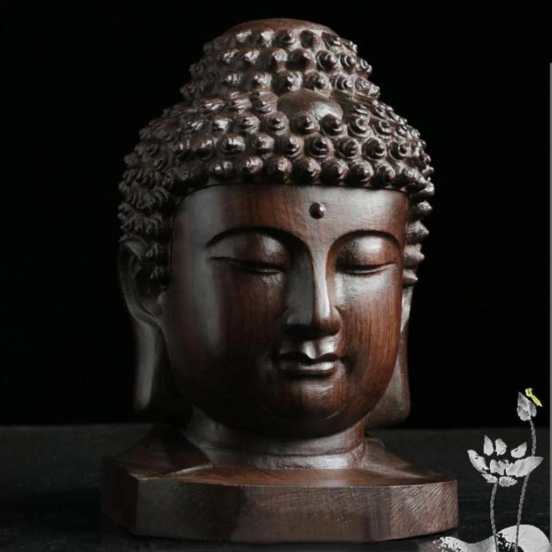 Engraved Wood Tathagata Head Statue (2 pcs)