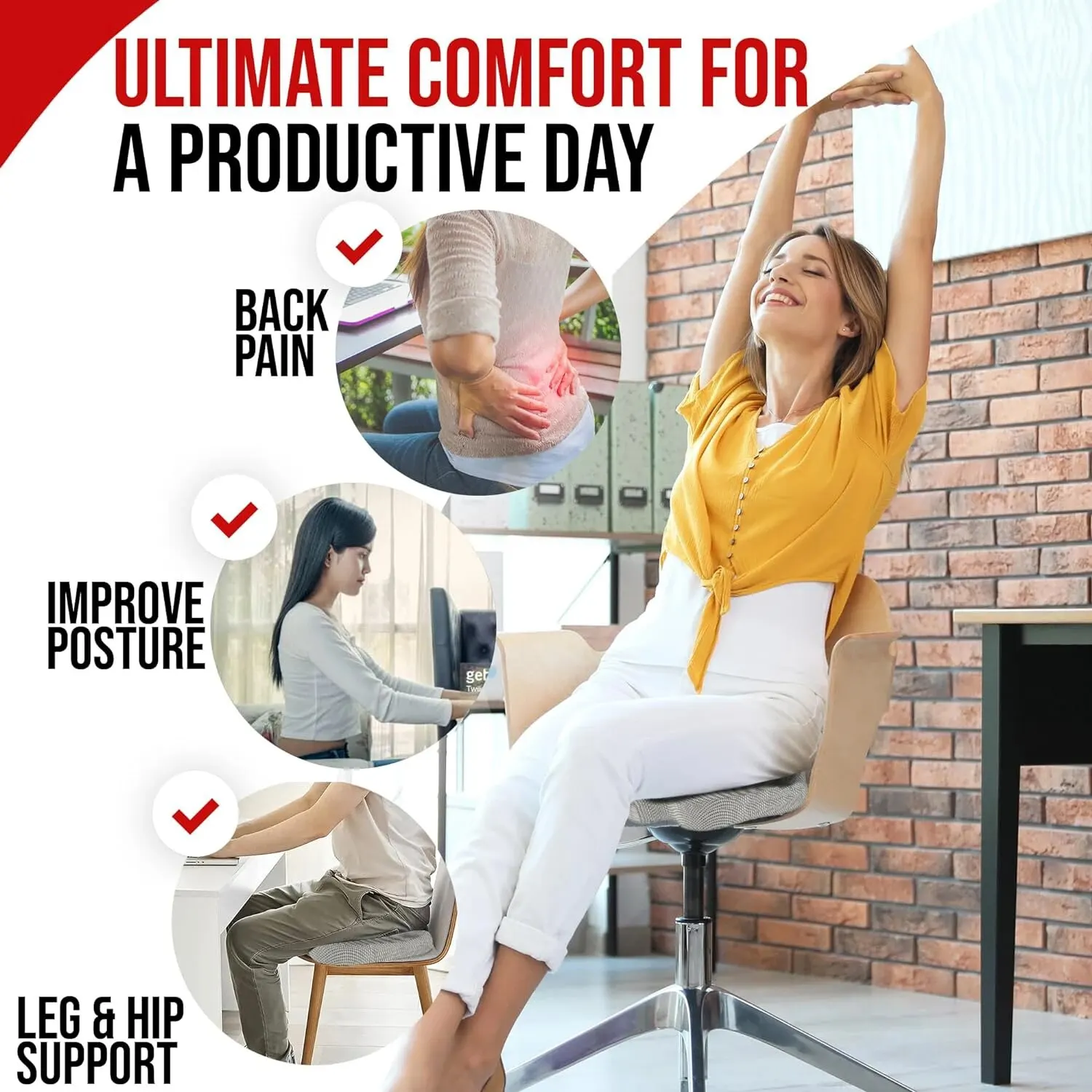 Ergonomic Dual-Layer Memory Foam + Cooling Gel Tailbone Pressure Relief Cushion - Image 4