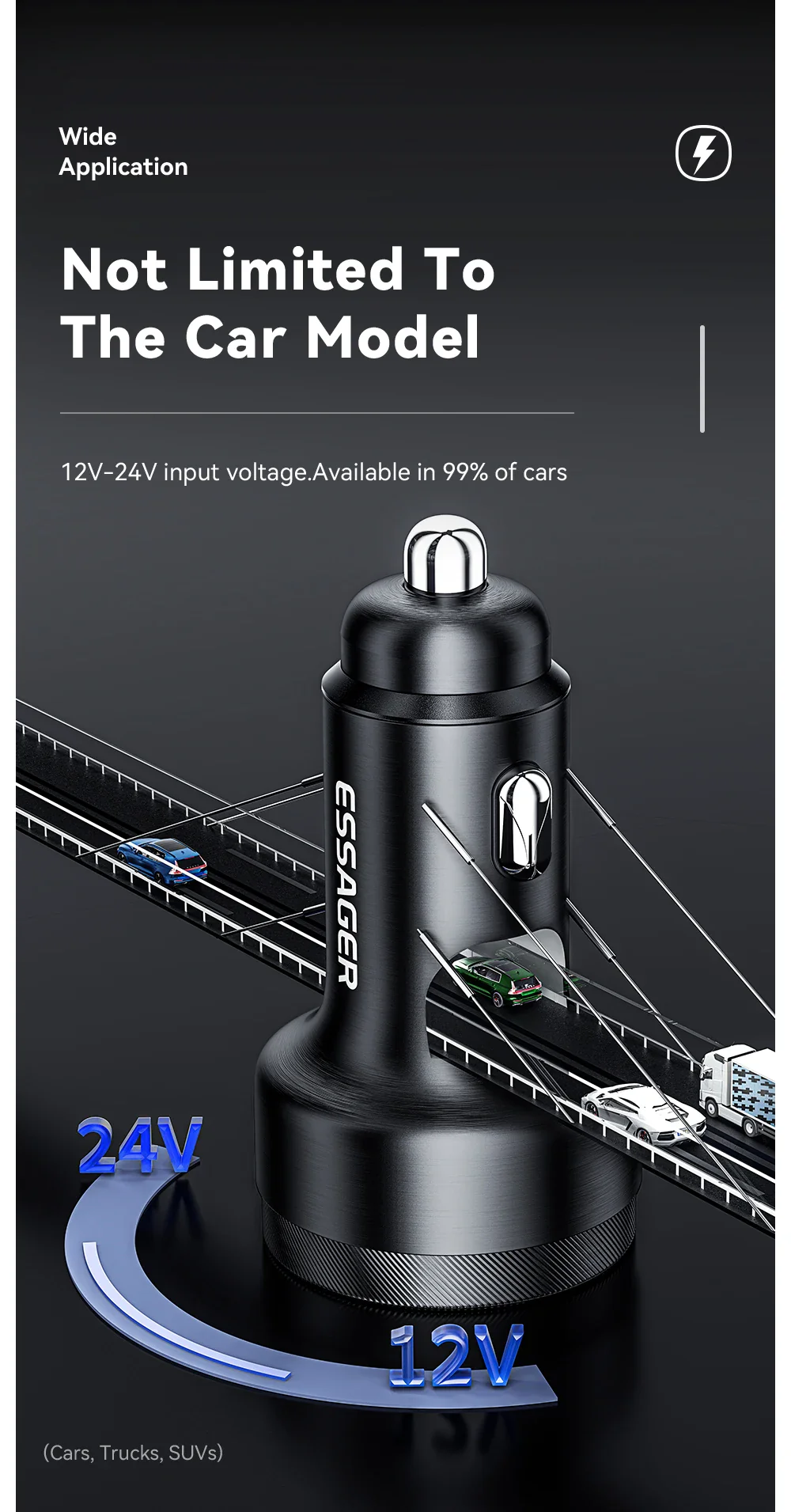 Essager 105W Triple-Port Fast Car Charger with Digital Display (USB + Dual Type-C PD/PPS) - Image 14