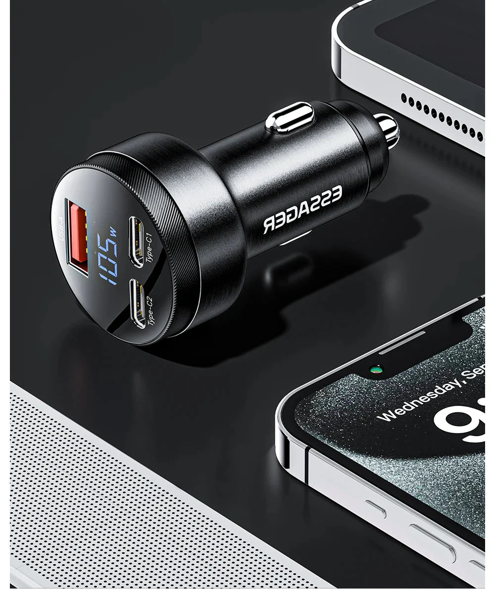 Essager 105W Triple-Port Fast Car Charger with Digital Display (USB + Dual Type-C PD/PPS) - Image 15