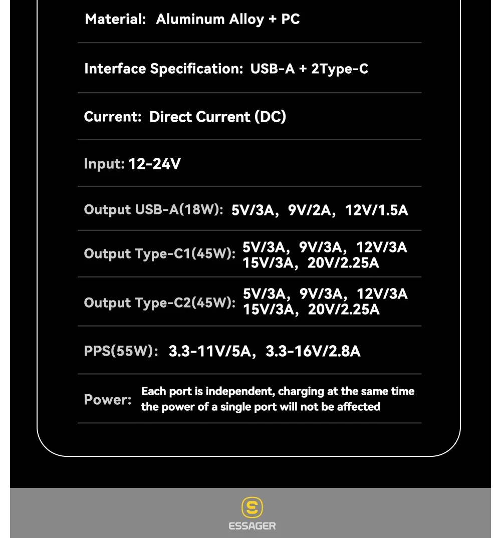 Essager 105W Triple-Port Fast Car Charger with Digital Display (USB + Dual Type-C PD/PPS) - Image 17