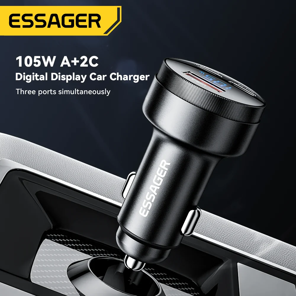 Essager 105W Triple-Port Fast Car Charger with Digital Display (USB + Dual Type-C PD/PPS) - Image 2