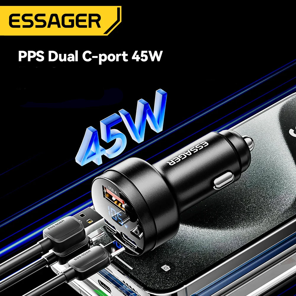 Essager 105W Triple-Port Fast Car Charger with Digital Display (USB + Dual Type-C PD/PPS) - Image 3
