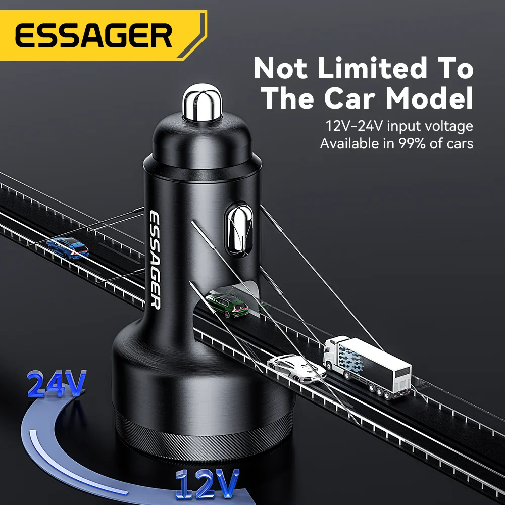 Essager 105W Triple-Port Fast Car Charger with Digital Display (USB + Dual Type-C PD/PPS) - Image 6