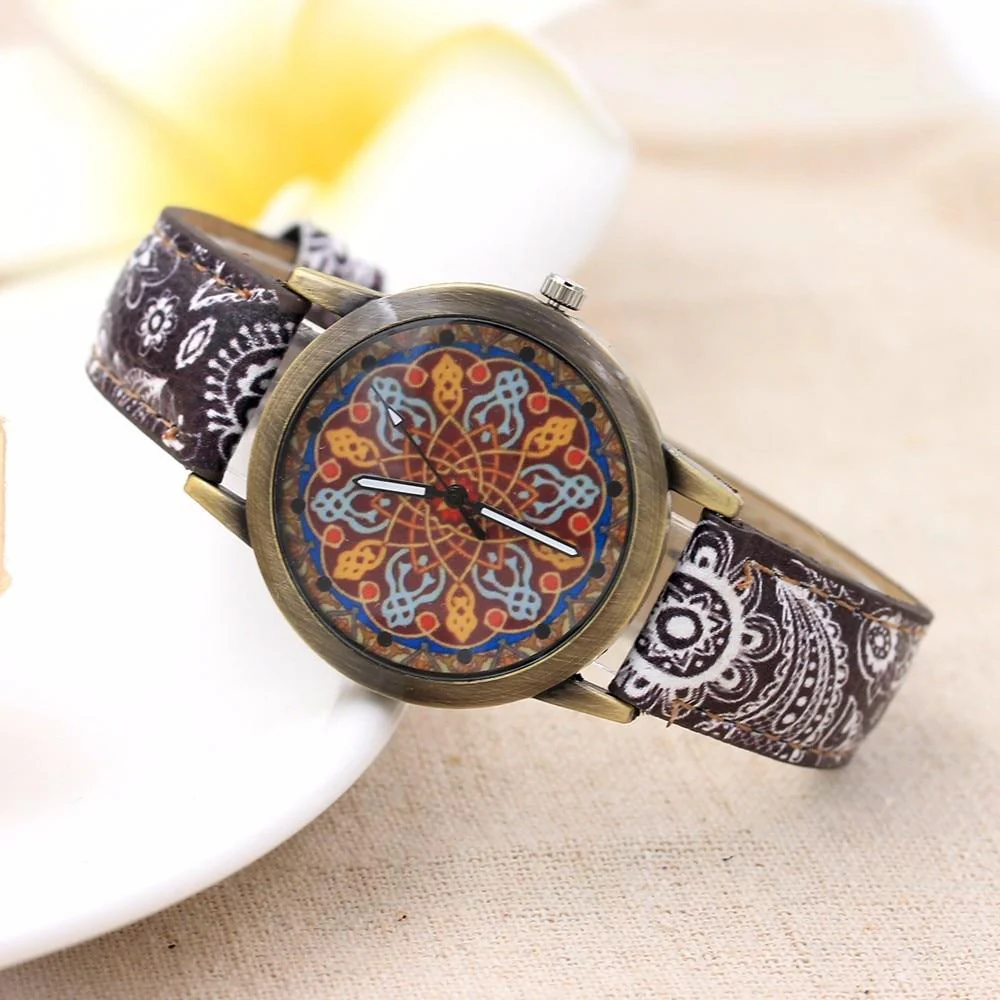 Flower Leather Quartz Wristwatch - Image 2