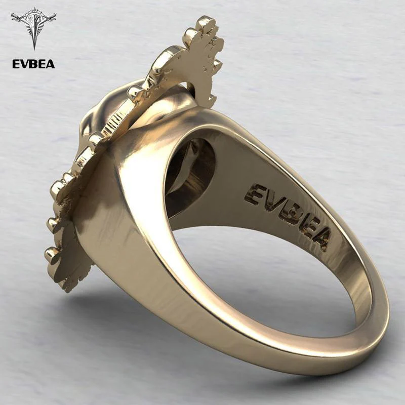 Goat -  Ancient Gold Plated Skull Ring - Image 2