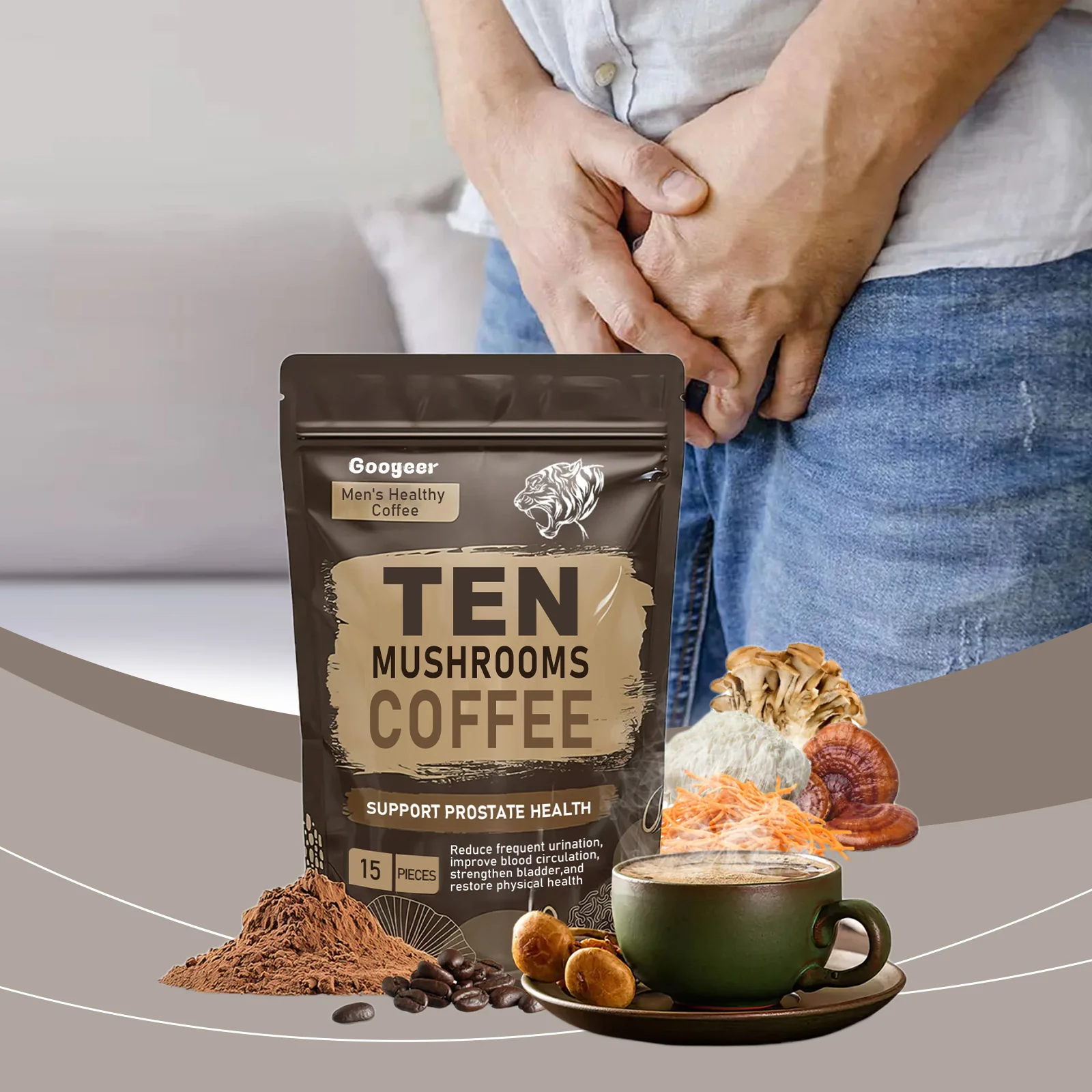 Googeer Men’s HealthyTen Mushrooms Coffee- Advanced Daily Support for Prostate Health - Image 3