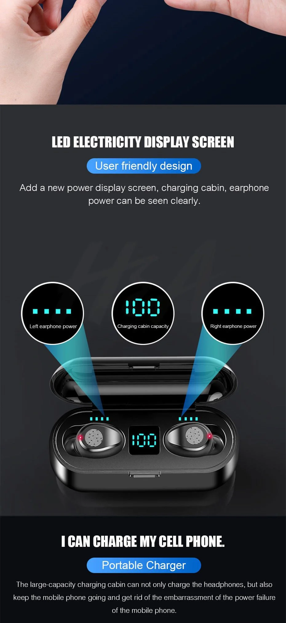 2 in 1 Bluetooth V5.0 Wireless Touch Control Earbuds With Power Bank Case - Image 5