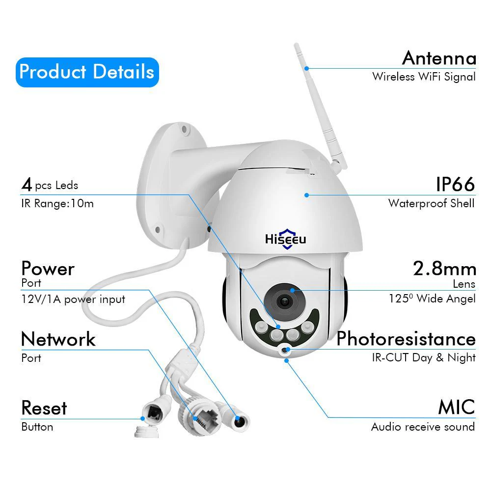 IX-EYE™ 1080P  HD WiFi Outdoor weatherproof PTZ  Security  Camera - Image 4