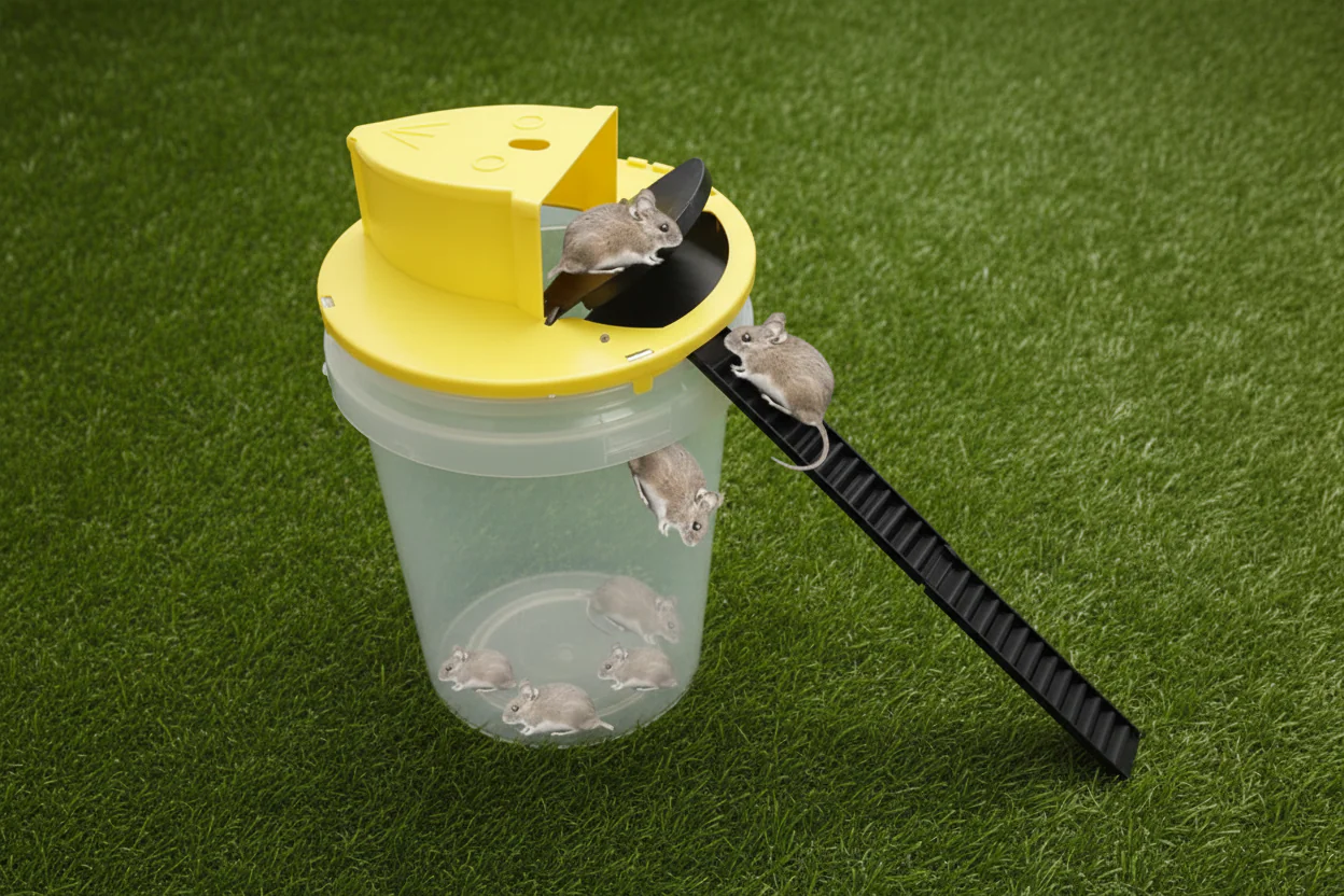 CleanCatch No-Touch Humane Flip Lid + Ramp Bucket Mouse Trap - Image 20