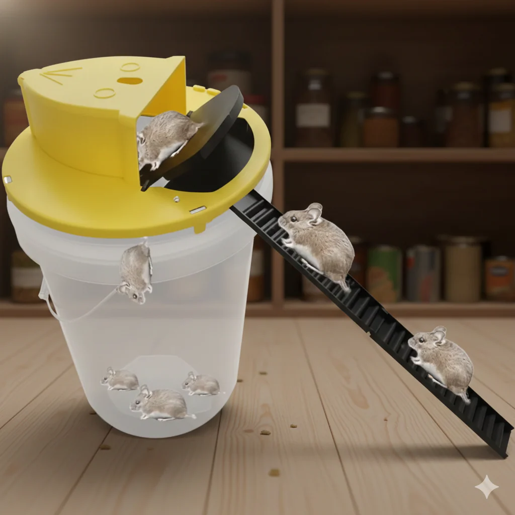 CleanCatch No-Touch Humane Flip Lid + Ramp Bucket Mouse Trap - Image 22