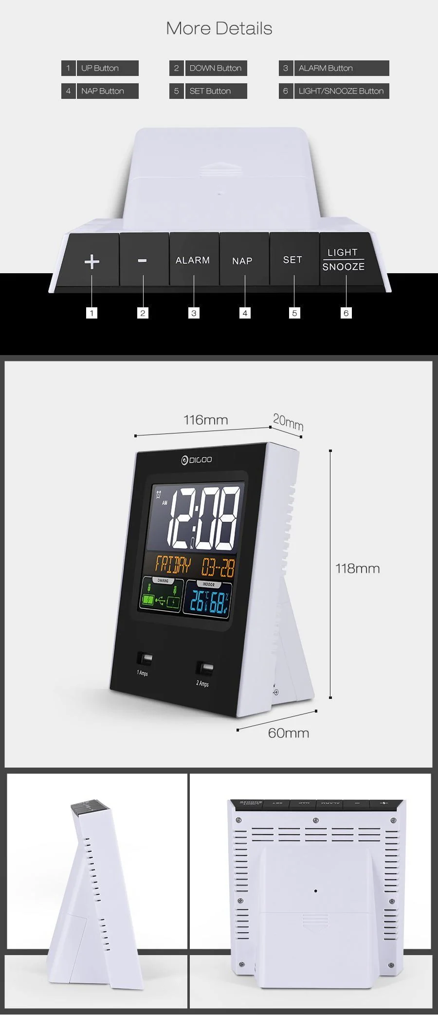 Digoo DG- Smart Charging Alarm Clock & Weather Station - Image 5