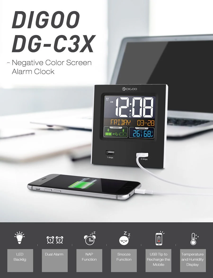 Digoo DG- Smart Charging Alarm Clock & Weather Station - Image 7