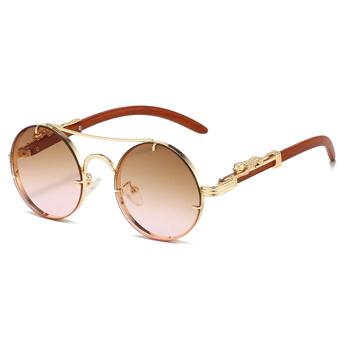 KAMMPT Vintage Double Bridge Gradient Multicolor Lenses Round Luxury Sunglasses - Image 10