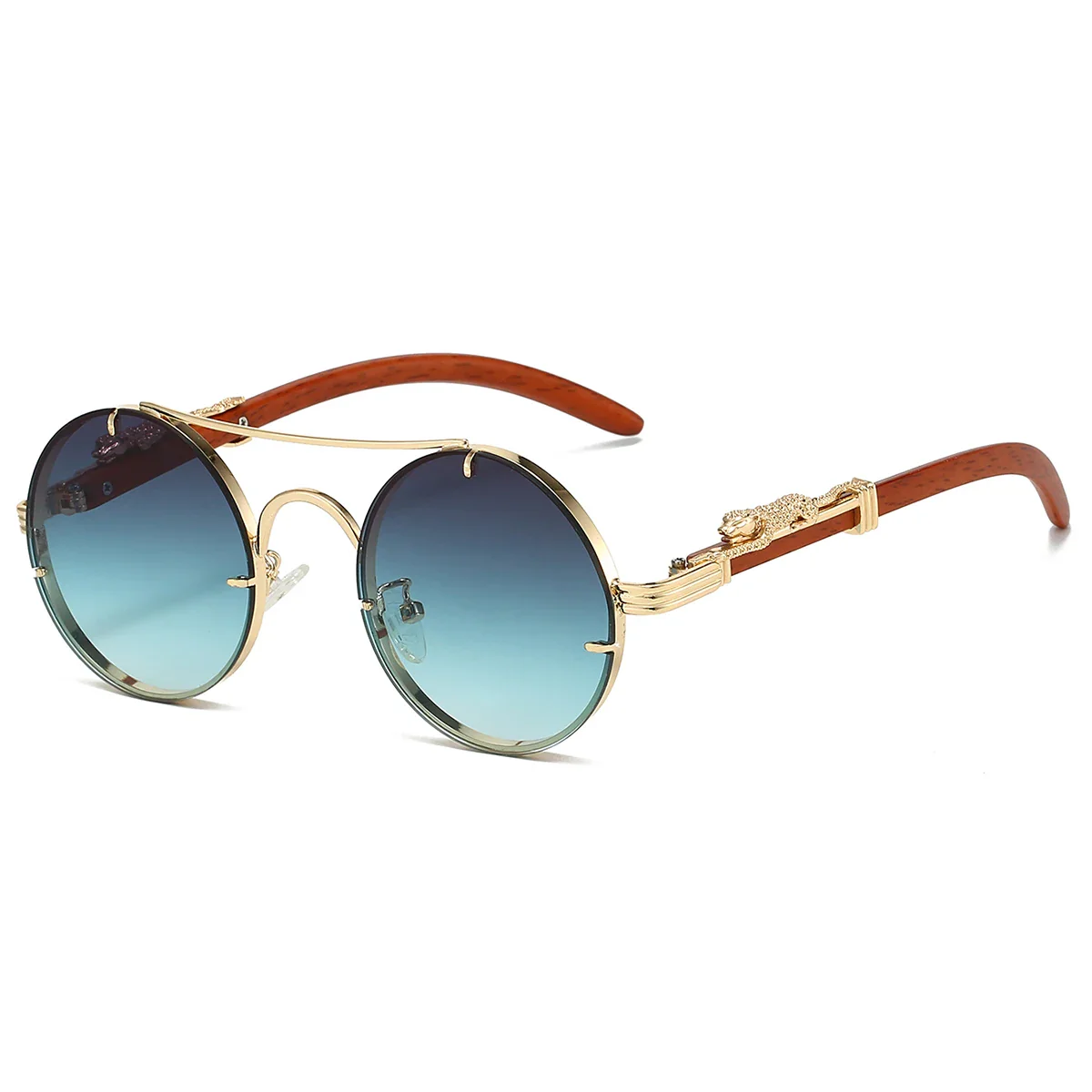 KAMMPT Vintage Double Bridge Gradient Multicolor Lenses Round Luxury Sunglasses - Image 11
