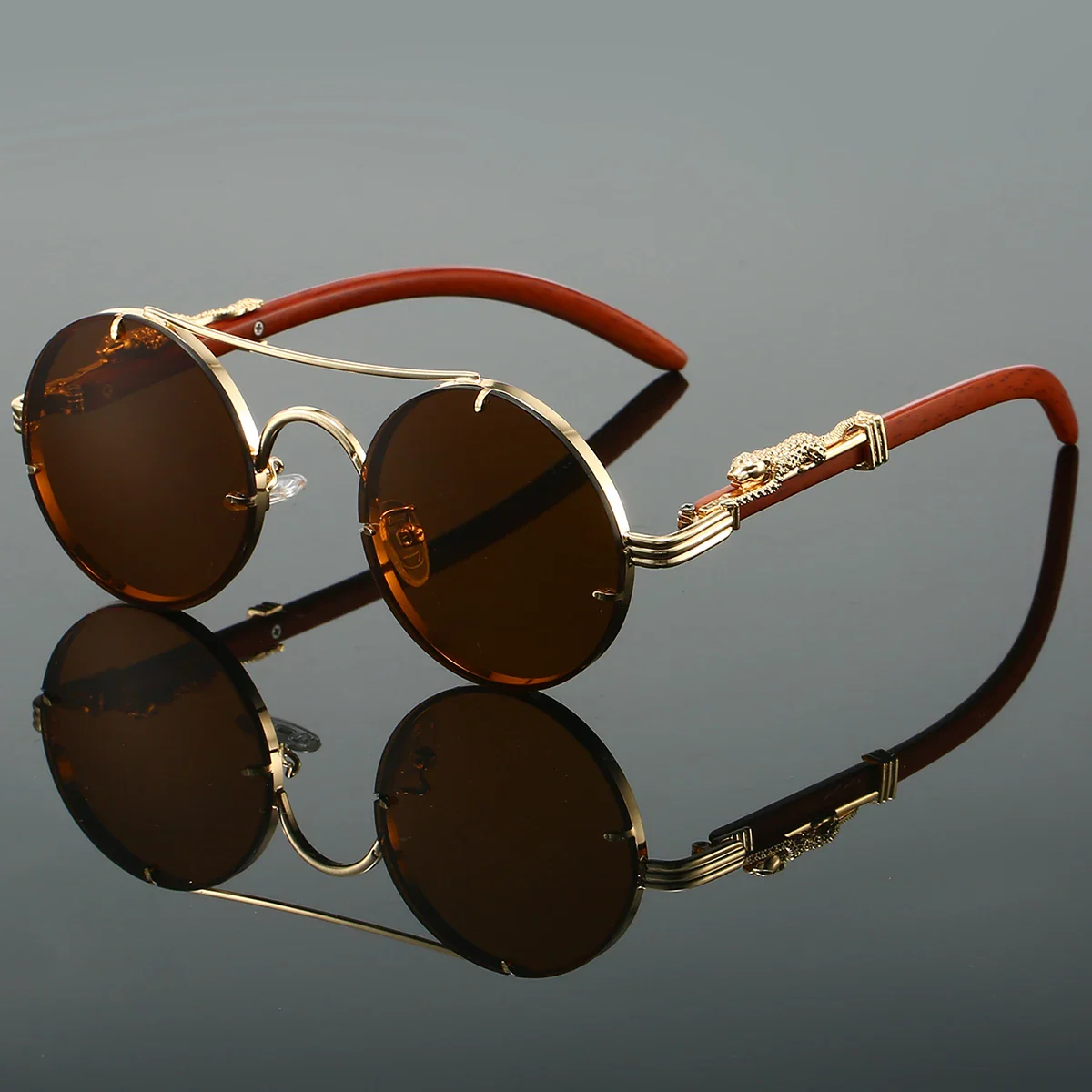 KAMMPT Vintage Double Bridge Gradient Multicolor Lenses Round Luxury Sunglasses - Image 13