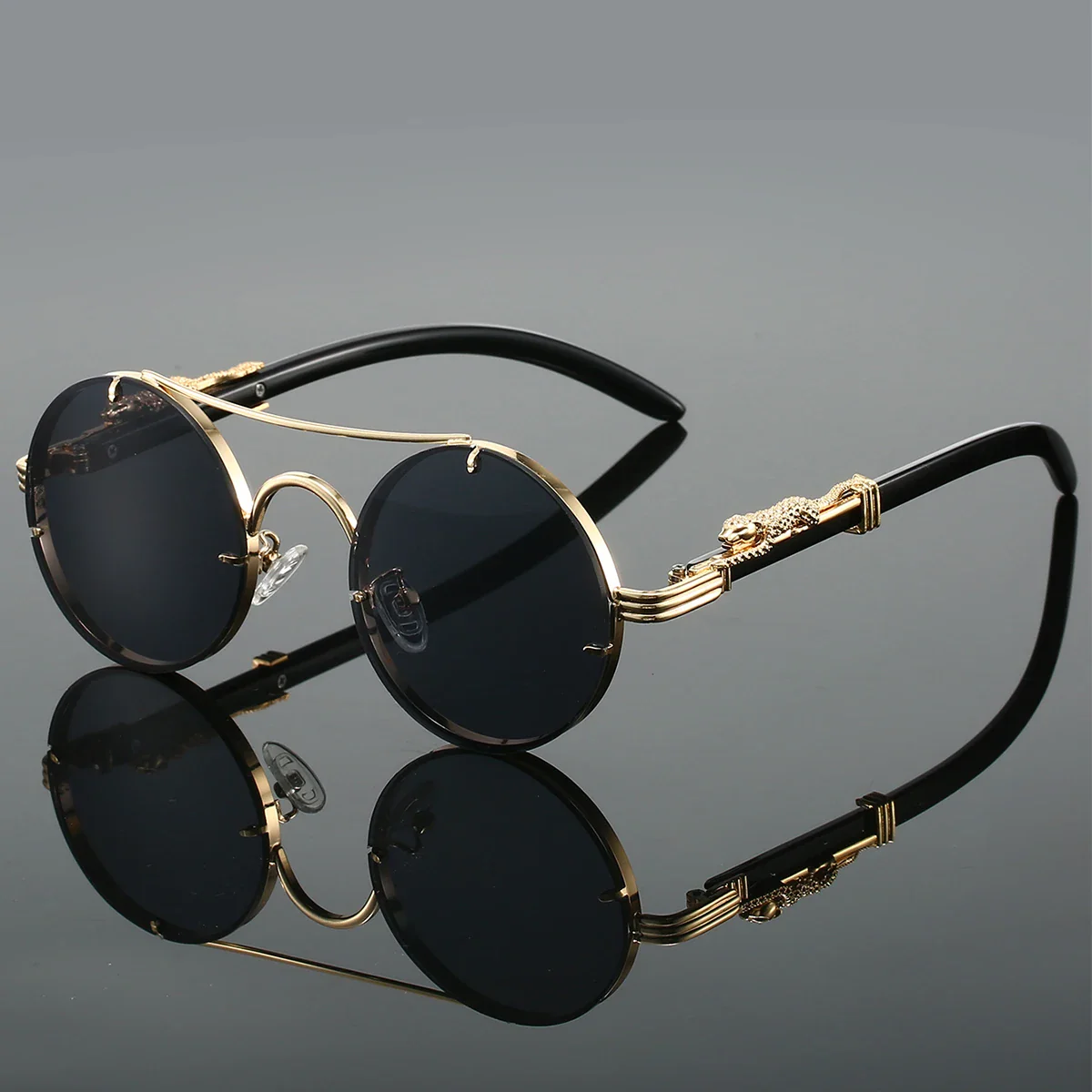 KAMMPT Vintage Double Bridge Gradient Multicolor Lenses Round Luxury Sunglasses - Image 14