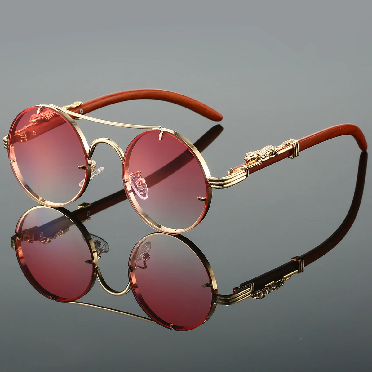 KAMMPT Vintage Double Bridge Gradient Multicolor Lenses Round Luxury Sunglasses - Image 15