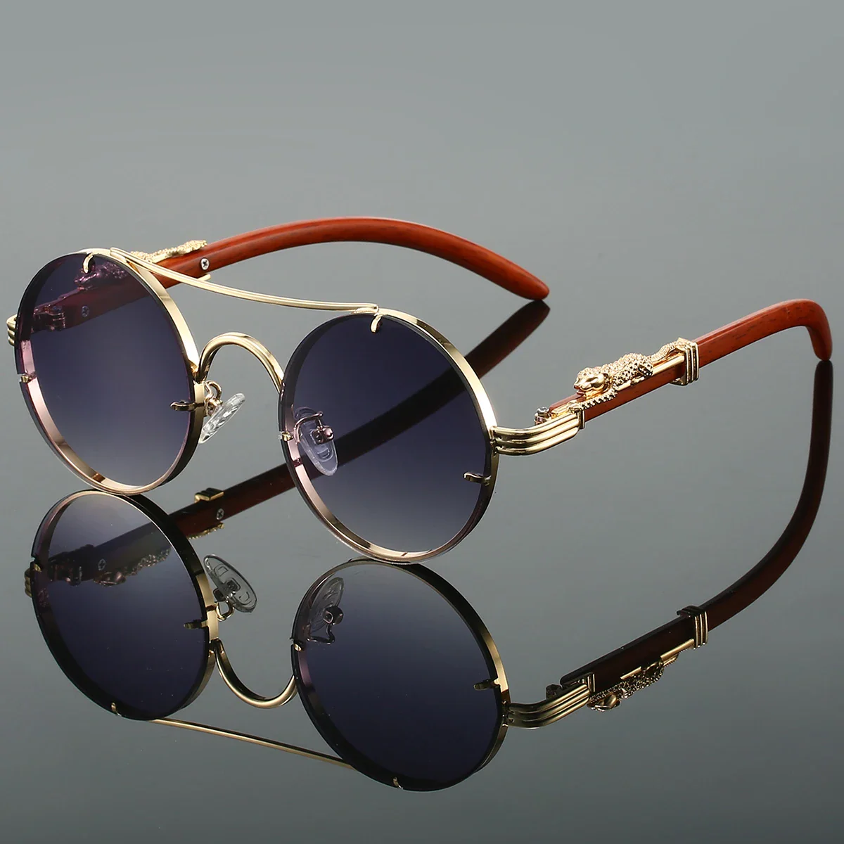 KAMMPT Vintage Double Bridge Gradient Multicolor Lenses Round Luxury Sunglasses - Image 16