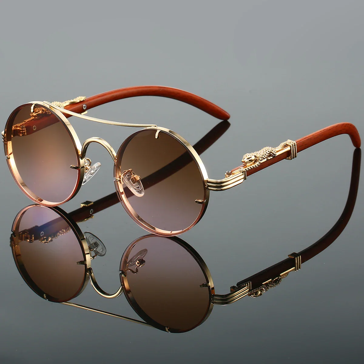 KAMMPT Vintage Double Bridge Gradient Multicolor Lenses Round Luxury Sunglasses - Image 18