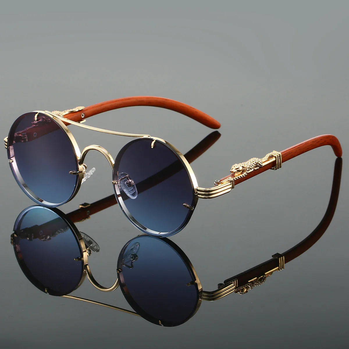KAMMPT Vintage Double Bridge Gradient Multicolor Lenses Round Luxury Sunglasses - Image 19