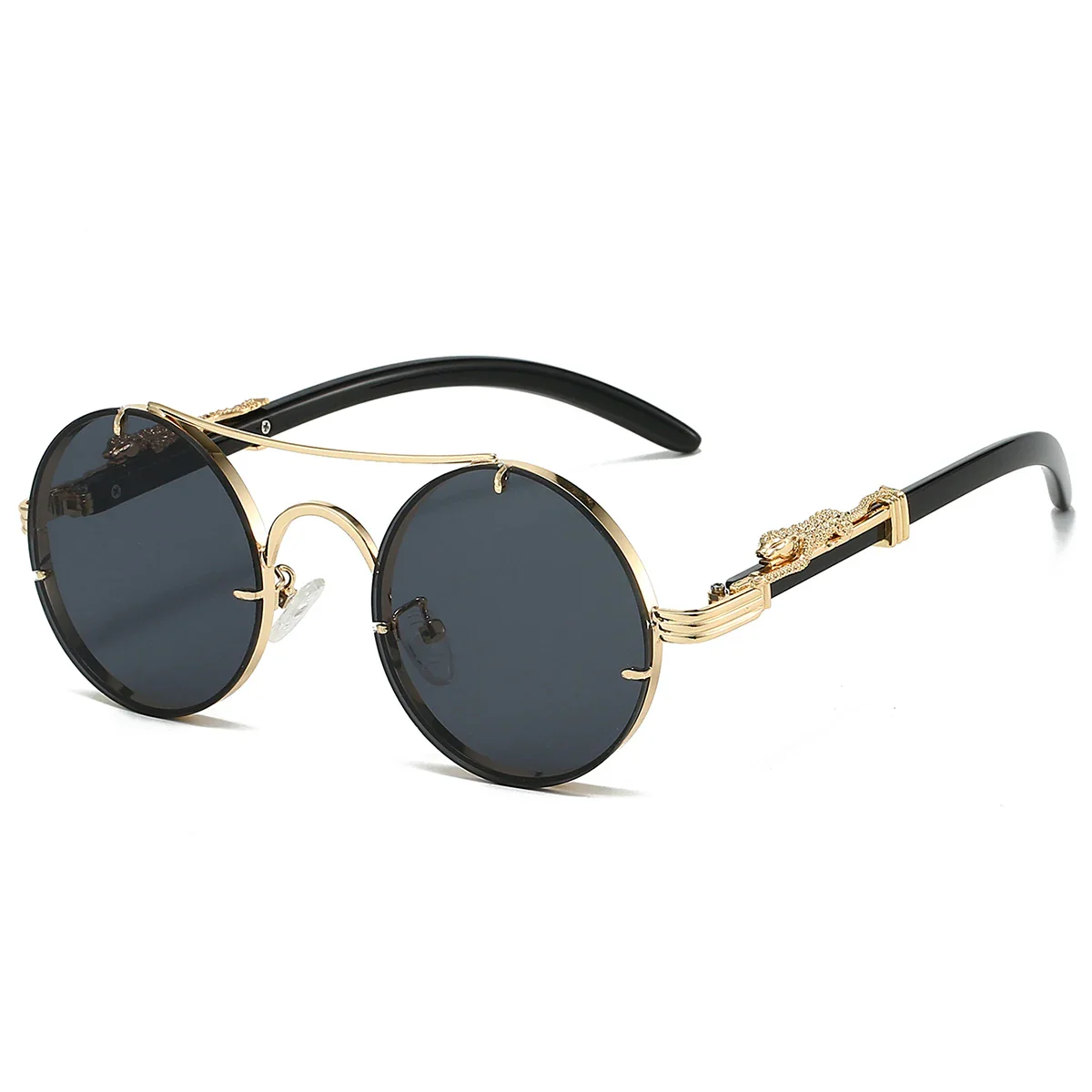 KAMMPT Vintage Double Bridge Gradient Multicolor Lenses Round Luxury Sunglasses - Image 6
