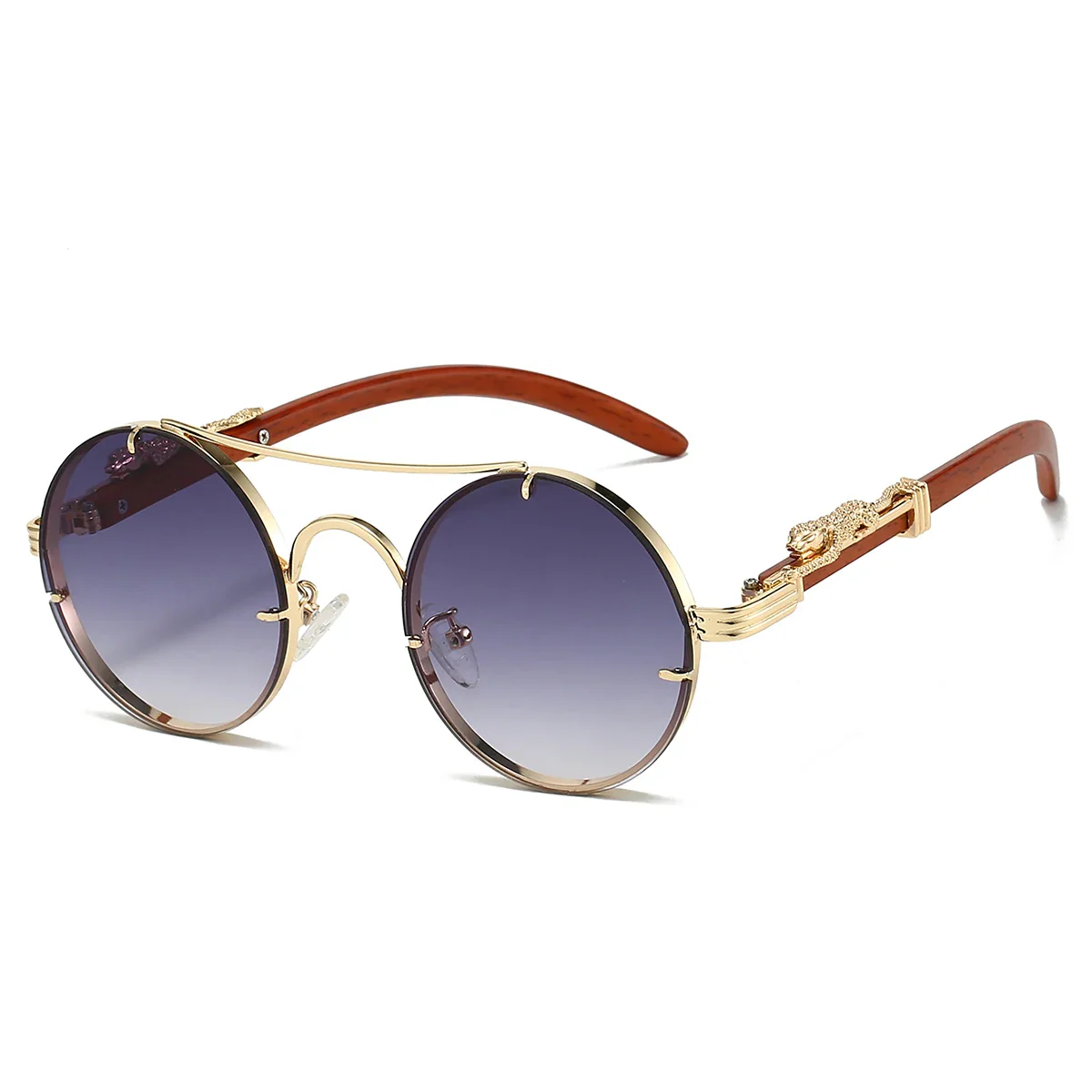 KAMMPT Vintage Double Bridge Gradient Multicolor Lenses Round Luxury Sunglasses - Image 7