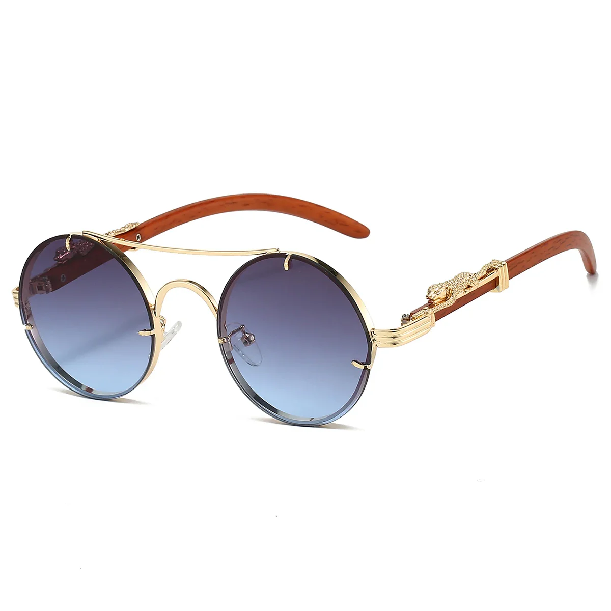 KAMMPT Vintage Double Bridge Gradient Multicolor Lenses Round Luxury Sunglasses - Image 8