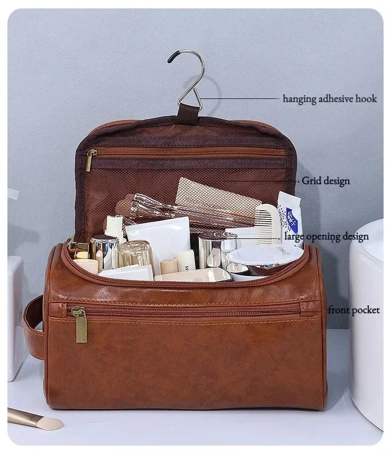 Premium Faux Leather Large Capacity Water-Resistant Travel Toiletry Bag - Image 10